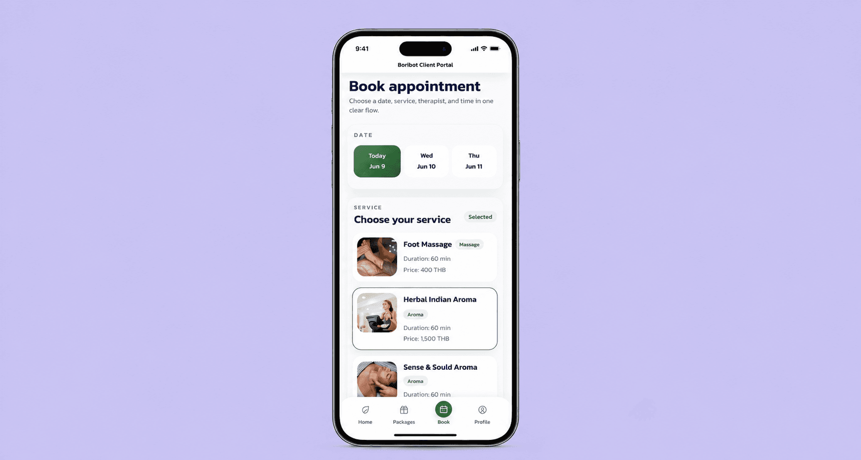 Online booking screen